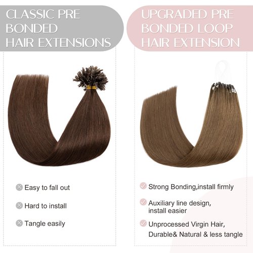 SEGO U Tip Hair Extensions Human Hair, Keratin Bonded & Loop Hair Extensions, K Tip Hot Fusion for Silky Straight Highlights, 1g per Strand, 50 Strands/50g, 16" Medium Brown