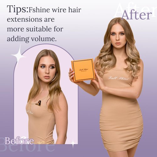 Fshine Invisible Wire Hair Extensions Real Human Hair Ombre 10/14 Brown to Dirty Blonde Fish Line Human Hair 12 Inch Secret Hairpiece Clip in Hair Extensions Add Volume 70 G