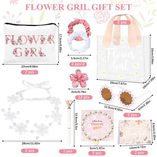 30Pcs Flower Girl Proposal Gift Set, Will You Be My Flower Girl Gift Including Bags Sunglasses Makeup Bag Headband Bracelet Diamond Pen Hair Accessories Card for Wedding Engagement Bridal Shower Party