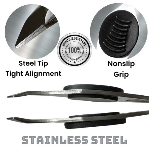 2 ALAZCO Professional Comfort Hold Soft Grip Non-Slip Stainless Steel Slanted Tip Eyebrow Tweezers Facial Hair Removal Ingrown Brows Slant Tweezer Women Men