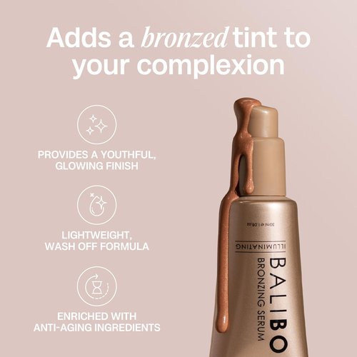 Bali Body Bronzing Serum | Hydrating with Hyaluronic Acid & Vitamin E | Anti-Aging Skin Bronzing Serum for Face | Lightweight, Non-Greasy, Buildable Skin Tint | Cruelty-Free (30 ml / 1.01 fl oz)