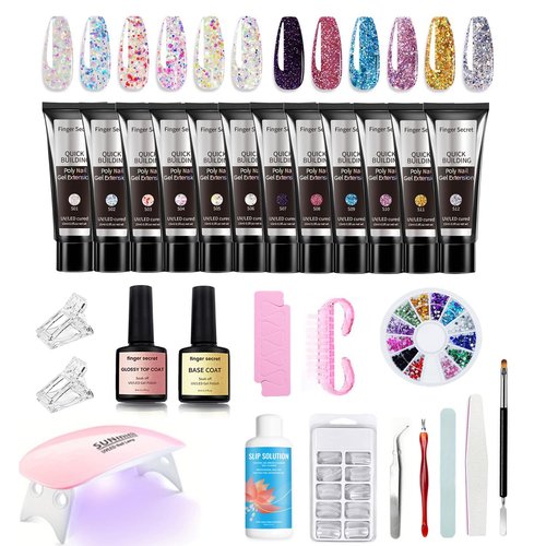 Finger Secret Shiny Nail Extension Gel,Poly Gel 12-Colors Set,New Upgrade Shiny Style Multiple Extension Poly GeL Nail Combinations Shine Your Life