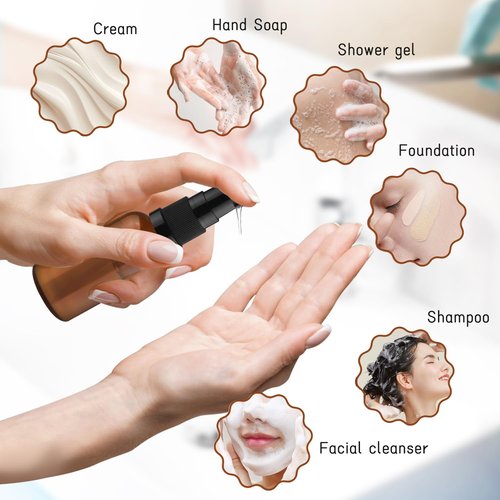 10 Pack Empty Amber Glass Pump Bottles Refillable Cream Lotion Bottles Travel Cosmetic Dispenser Bottle for Sample,Liton,Cream,Liquids Aromatherapy and More (30ml/1oz)