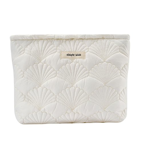 RSRSLEII Quilted Cotton Coquette Makeup bag, Coastal Granddaughter Aesthetic Cosmetic Bag, Cute Seashell Portable Travel Toiletry Pouch (01White)