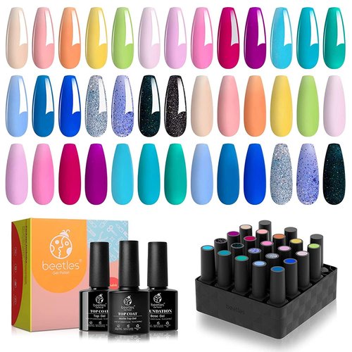 Beetles Gel Nail Polish Kit- 2 Pcs 15ml Black White Colors Polish Set Soak Off Led Polish Nail Art Manicure & Gel Polish Nail Set 20 Colors Fantasyland Collection Pastel Bright Pink Purple Navy Blue