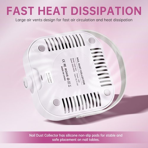 CHRISTINE SHELLY Nail Dust Collector, Compact 6000RPM Powerful Vacuum Fan Vent Dust Collector Extractor Dust Suction Machine for Acrylic Nails Polishing, White