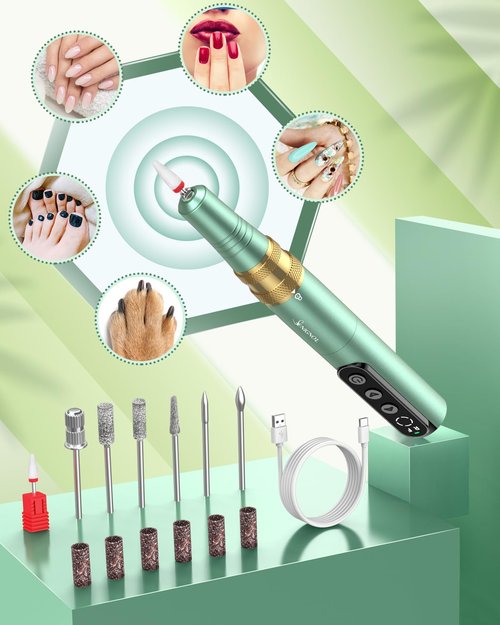 Electric Nail Drill Cordless, Professional Nail Drill Machine Rechargeable for Gel Acrylic Nails Polishing, 35000RPM Portable Nail File Electric for Manicure Pedicure Home Salon