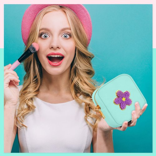 Sumind 9 Pieces Nylon Mini Preppy Makeup Bag Chenille Letter Cosmetic Bag Travel Small Makeup Pouch Bag Toiletry Bag with Zipper for Women 9 Colors