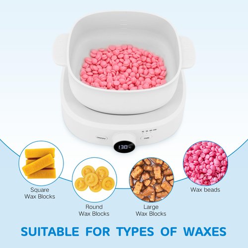 Wax Warmer for Hair Removal, Adjustable Temperature, Digital Display Professional Hot Wax Warmer Pot with Silicone Bowl, Timer setting，white
