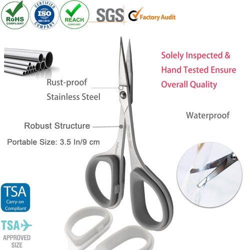 PAFASON High Precision Manicure Scissor Set, 2 PC Multi-Purpose Curved and Straight Cuticle Beauty Grooming Tool for Eyelash, Eyebrow Nail Dry Skin,Stainless Steel, Safety Cases