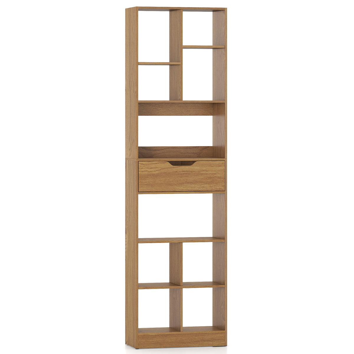 71-Inch Tall Bookcase with 10-Cube Storage & Drawer - Natural