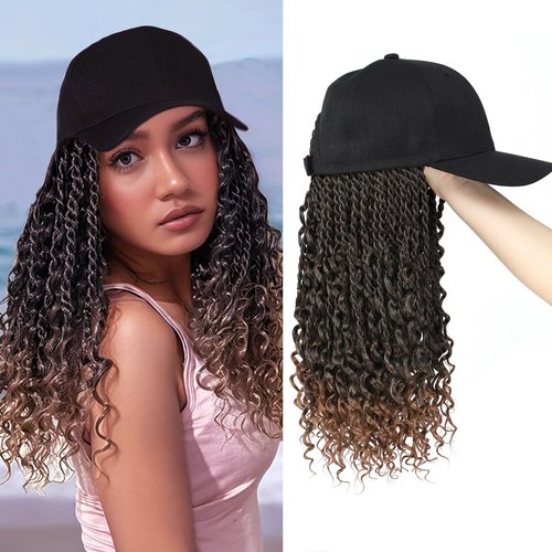 AliRobam Hat Wigs Baseball Cap with Boho Senegalese Twist Braids Hair extensions Hat With Braided Hair attached for Black White woman (14inch, T30)