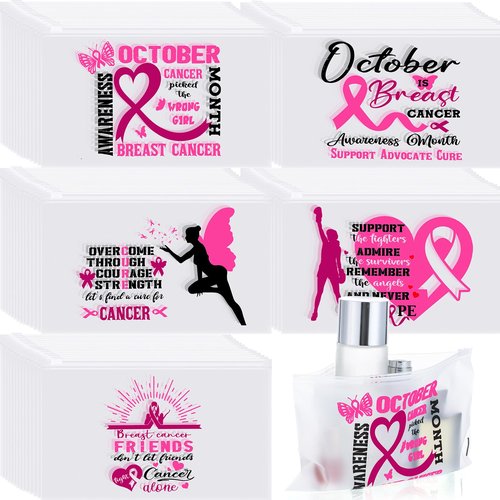 Aliceset 150 Pcs Breast Cancer Awareness Makeup Bags Pink Ribbon Cosmetic Pouches Travel Zipper Toiletry Bag Waterproof Survivor Gifts for Women Public Event Charity Recognition