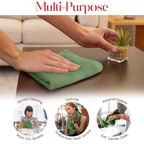 RIVERSIDE 12 Pack Premium 100% Cotton Face Washcloths, 550 GSM, 12 x 12 Inches, Soft, Absorbent Towels for Body & Shower, Bathroom Wash Clothes, Durable Face Towels Set for Spa, Gym, Sage Green