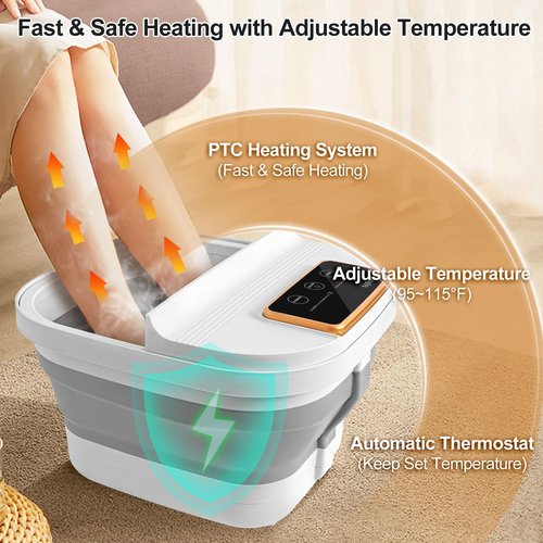 FOFOJÔY Collapsible Foot Spa with Heat and Remote Control, Massage Rollers, Bubble, Foot Pedicure Kit, Temperature Control, Red Light, Foot Bath and Pumice Stone Pedicure Foot Spa