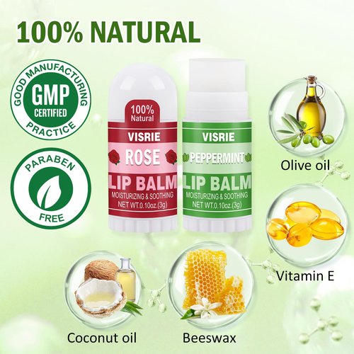 VISRIE Mini Lip Balm 180 Pack, Lip Balm Bulk with Vitamin E & Coconut Oil, Moisturizing Lip Balms for Dry Cracked lips-10 Flavors