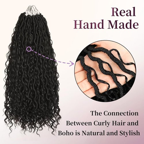 8 Packs Goddess Faux Locs Crochet Hair for Black Women Boho Style Locs River Locs Crochet Hair with Curly Ends 22 Inch (1B)