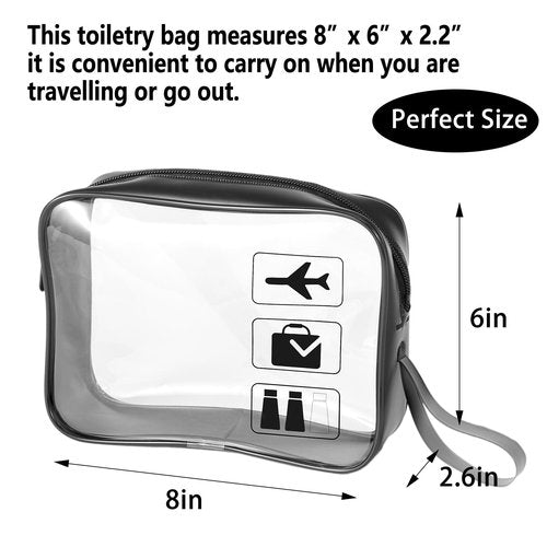 TSA Approved Toiletry Bag Carry on Airport Airline Compliant 6Pcs,6 Packs Clear Travel Bags for Toiletries,Clear Makeup Bag Toiletry bags Quart Size Traveling, Black