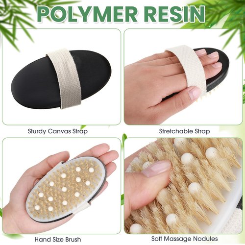 Gejoy 10 Pcs Dry Brushing Body Brush Exfoliating Brush with Massage Nodule Dry Skin Body Scrubber for Shower Bath Back Circulation Improvement Dead Skin Exfoliator (4.92 x 2.56 Inches,Black)
