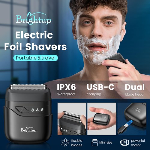 Brightup Electric Foil Shavers for Men, Mini Electric Razor for Shaving Face, Compact Travel Shaver with Floating Blades, Waterproof Wet/Dry Razor USB C Rechargeable