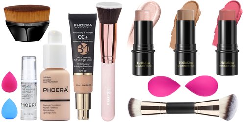 PHOERA Foundation,PHOERA CC+ Cream Color Correcting Anti Aging Hydrating Serum &SPF 25+,3 Pcs Cream Contour Stick Makeup Kit, Shades with Highlighter Stick, Blush Stick and Bronzer Contour Stick