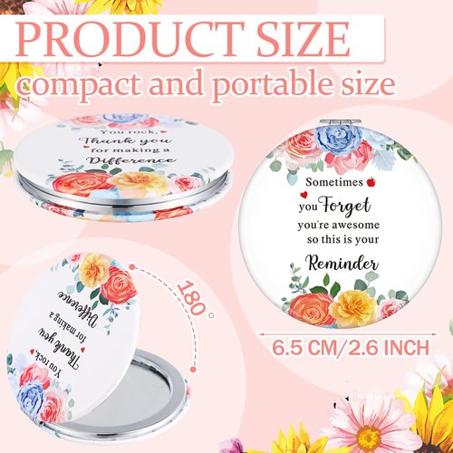 Sintuff 12 Pcs Inspirational Compact Mirror Bulk Thank You Gift Appreciation Gift Pocket Mirror for Women Folding Handheld Double Sided Mirror 1x/2x Gift for Women Coworker Employee Nurse