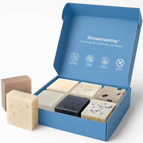 Showerworthy Plant Based Natural Bar Soap Gift Set – 8 Handmade Organic Soap Bars for Men & Women – Cold Process With Essential Oils for Moisturizing Dry & Sensitive Skin 8 Different Scents 5 oz Each