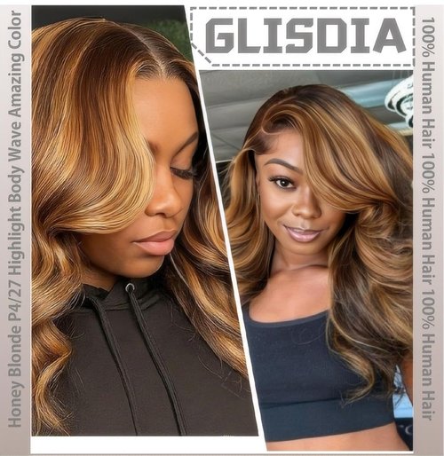 4/27 Closure Human Hair Lace Frontal Highlight Body Wave Lace Closure Brazilian P4/27 2 By 6 Lace Frontal HD Transparent Deep Free Side Part Kim K With Baby Hair Natural Hairline 14 Inch