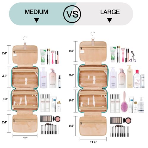 Travel Hanging Toiletry Bag for Women, Large Makeup Bag 8 Leak Proofing Silicone Bottle Covers, Waterproof Cosmetic Bag with Jewelry Organizer Compartment, Toiletries Kit Set, Blue