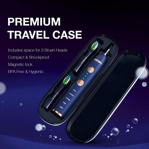 Wagner Stern WHITEN+ Edition. Whitening Electric Toothbrush with Pressure Sensor. Offers 5 Brushing Modes, 3 intensities, 8 Soft Brush Heads, and a Luxury Travel case.