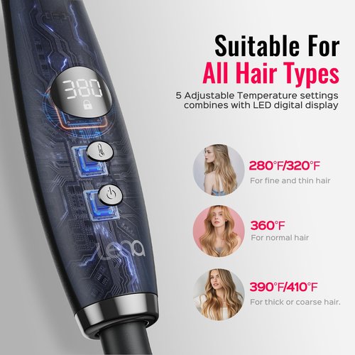 Thermal Brush,Lena 1.5 Inch All-in-1 Heated Round Brush with Titanium Barrel-Infrared&Negative Ion Technology,Smooth,Frizz-Free Styling Tool,5 Heat Settings,LED Display,Black