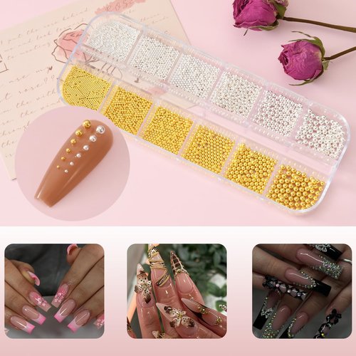 OPMADM 3 Boxes Nail Charms and Gems Nail Art Charms Charms for Nails Design Rhinestones for Nails Caviar Beads Pearls