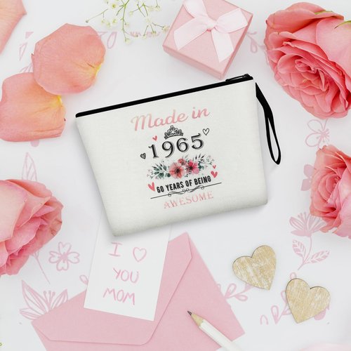 Vavabox 40th Birthday Gifts Women, Unique Gifts for Her, Makeup Bag with Zipper for Daily Use (Year-1985, White)