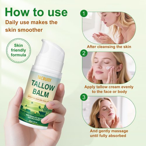 Tacruitf Beef Tallow Balm, 100% Grass Fed Beef Tallow, Whipped Moisturizer for Sensitive Skin, Handmade All-Natural Moisturizer for Soft And Smooth Skin (7 Oz, Unscented)
