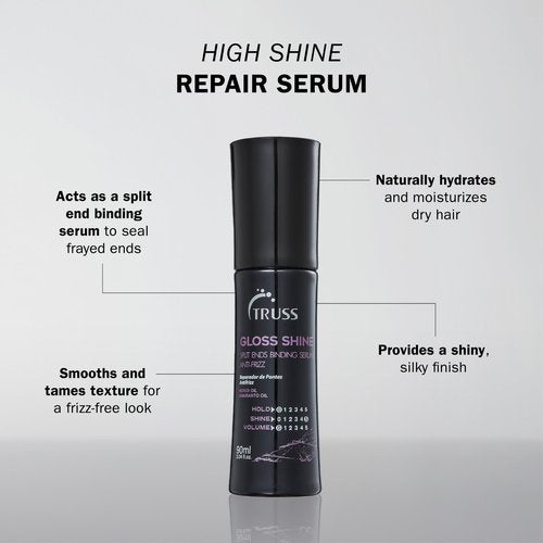 Truss Gloss Hair Smooth and Shine Split Ends Repair Serum And Frizz Control for all Hair Types - Smoothes Frizzy And Damaged Hair