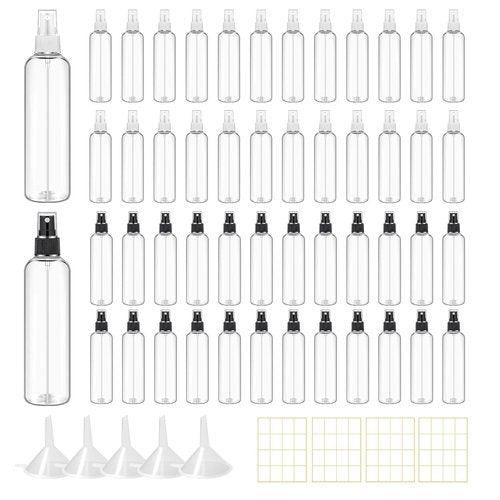 SENONAPO 48 Pcs 8 oz Plastic Spray Bottles Refillable Mist Sprayer with Spray Cap Classic Fine Mist Spray Bottles Clear Empty Plastic Travel Bottles for Oils Travel Perfumes Essential (Black,White)