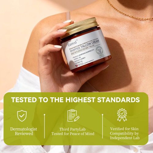 comsl Whipped Tallow Honey Cream with Grass-Fed Beef Tallow & Raw Honey, Face & Body Moisturizer, for Dry, Sensitive Skin, Eczema, Rosacea,US- Made,FL.4oz(Unscented)