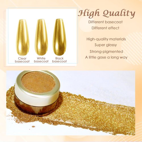 Laza Chrome Nail Powder Mirror Effect Metallic Dust Holographic Glitter Glazed Manicure Decoration Reflective Pigment for DIY Gel Polish Nail Art, Resin Craft, Gifts - Bright Gold