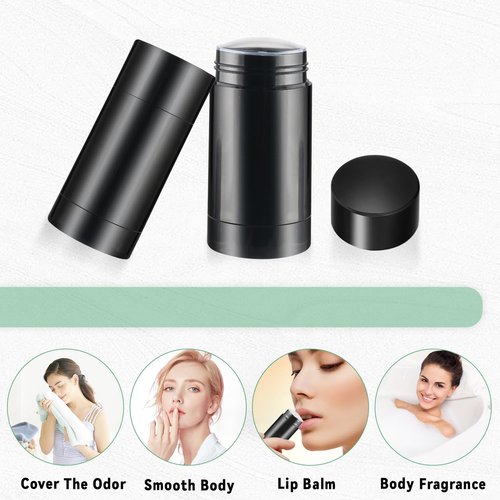 Mirrline 12 Pcs 15g/0.5oz Black Deodorant Containers Refillable Bottom Refilling Round Stick Plastic Twist Up Deodorant Bottles for DIY Chapstick Lip Balm Crayon
