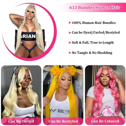 613 Bundles Blonde Bundles Human Hair 14 Inch 613 Body Wave bundles 100% Unprocessed 12A Grade Brazilian Virgin Hair Bundles 1 Bundle Human Hair 613 Blonde Bundle