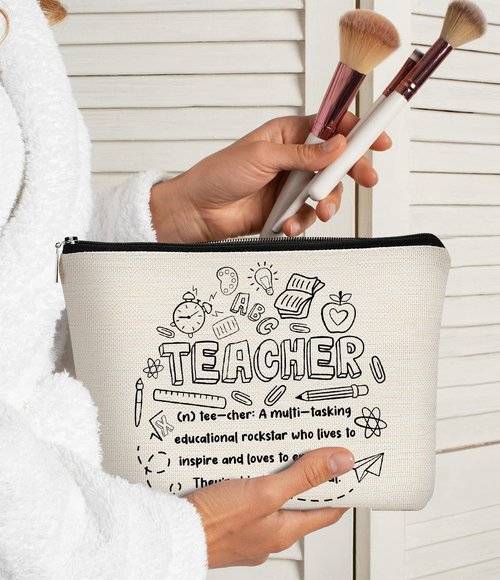 BARPERY Teacher Survival Kit Bag - Makeup Bag for Women, Small Cosmetic Bag for Teacher Appreciation, Graduation & Birthday Gifts