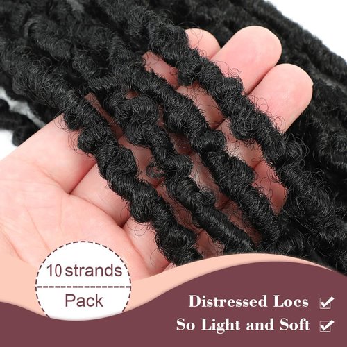GetGal 30 Inch 6 Packs Butterfly Locs Crochet Hair Soft Distressed Locs Crochet Hair for Black Women Pre Looped Long Butterfly Faux Locs Natural Braids Hair Extension(30inch,1B)