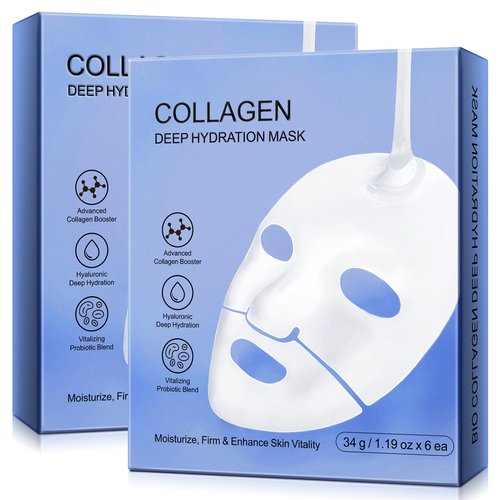 Akeeronn Collagen Face Mask, Bio-Collagen Deep Hydrating Overnight Mask with Hyaluronic Acid, Anti Wrinkle Lifting Mask for All Skin Types, Anti Aging Facial Mask, Firming&Elasticity(2pack, 12pcs)
