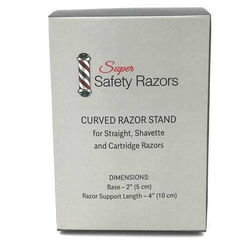 Curved Chrome Razor Stand for Straight, Shavette & Cartridge Razors - Fits 100 mm+ Handle Lengths