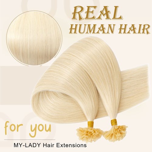 MY-LADY U Tip Hair Extensions Human Hair Platinum Blonde 16 Inch 50G 50Strands K Tip Utip Ktip Keratin Bond Fusion Extensions Real Remy Hairpieces