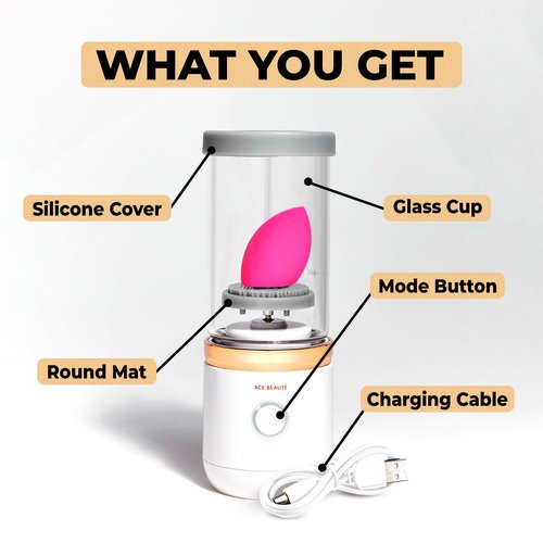 Ace Beauté Premium Electric Makeup Brush Cleaner Machine, Automatic Sponge and Make Up Brush Cleaner, Rechargeable and Efficient Deep Cleaning Tool for Beauty Enthusiasts and Professionals