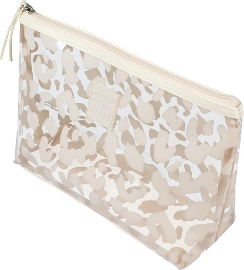 Tender Love + Carry Beige and Transparent Leopard Print Holdall - Water-Resistant Travel Bag for Toiletries & Cosmetic Essentials