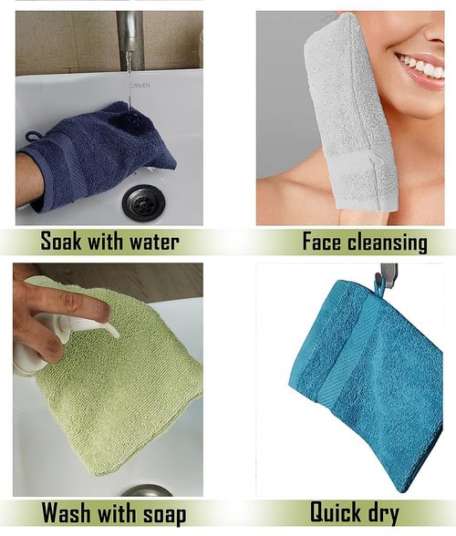 ZUPERIA Premium Bath Mitts - Pack of 12 (6 x 9 Inches) - 100% Cotton European Style Washcloths with Loop - Super Soft and Absorbent Bath Washcloths (Assorted)
