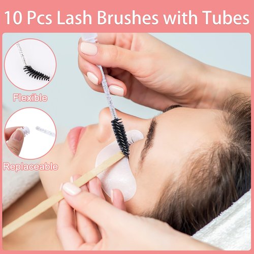 60pcs Lash Extension Cleaning Kit for Clients,10pcs Lash Brushes,10pcs Eyelash Cleaning Brush with Tubes,10pcs Lash Bottles,10pcs Eyelash Bags,10pcs Lash Shampoo Stickers,10pcs instruction card(Black)