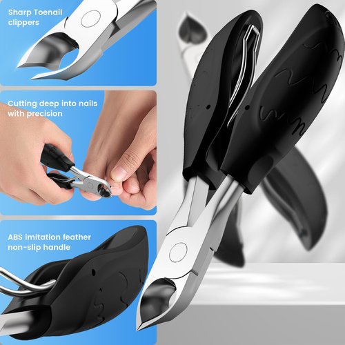 Toenail Clippers for Thick Nails for Seniors| INXEN 3-Pack Ergonomic Heavy Duty Angled Head Nail Clippers with Catcher | Premium Steel Wide Opening Fingernail Clippers Nail Cutter for Men & Women